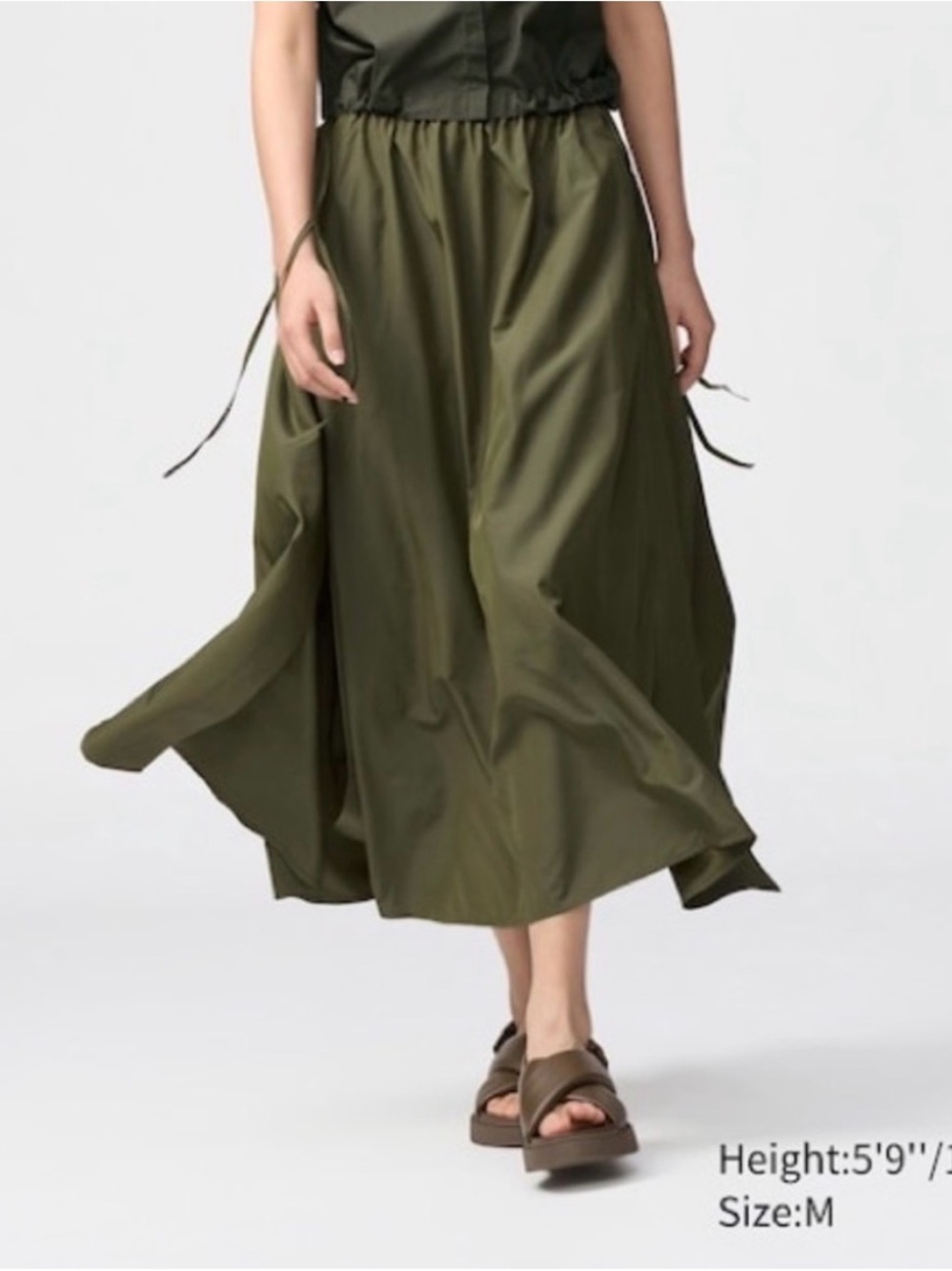 Uniqlo Side Ties Gather Midi Maxi Skirt Army Olive Green NWT Medium *htf*